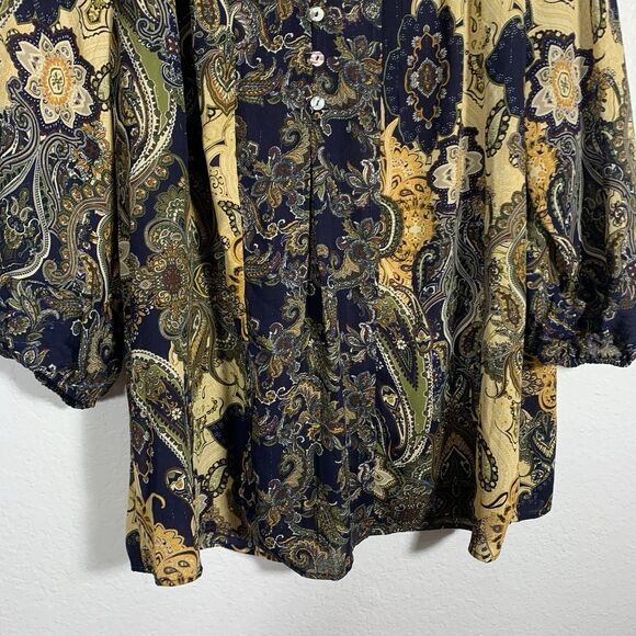 Figueroa & Flower Blouse Floral Quarter Button 3/4 Sleeve Blouse Plus Size 1X - Picture 3 of 5